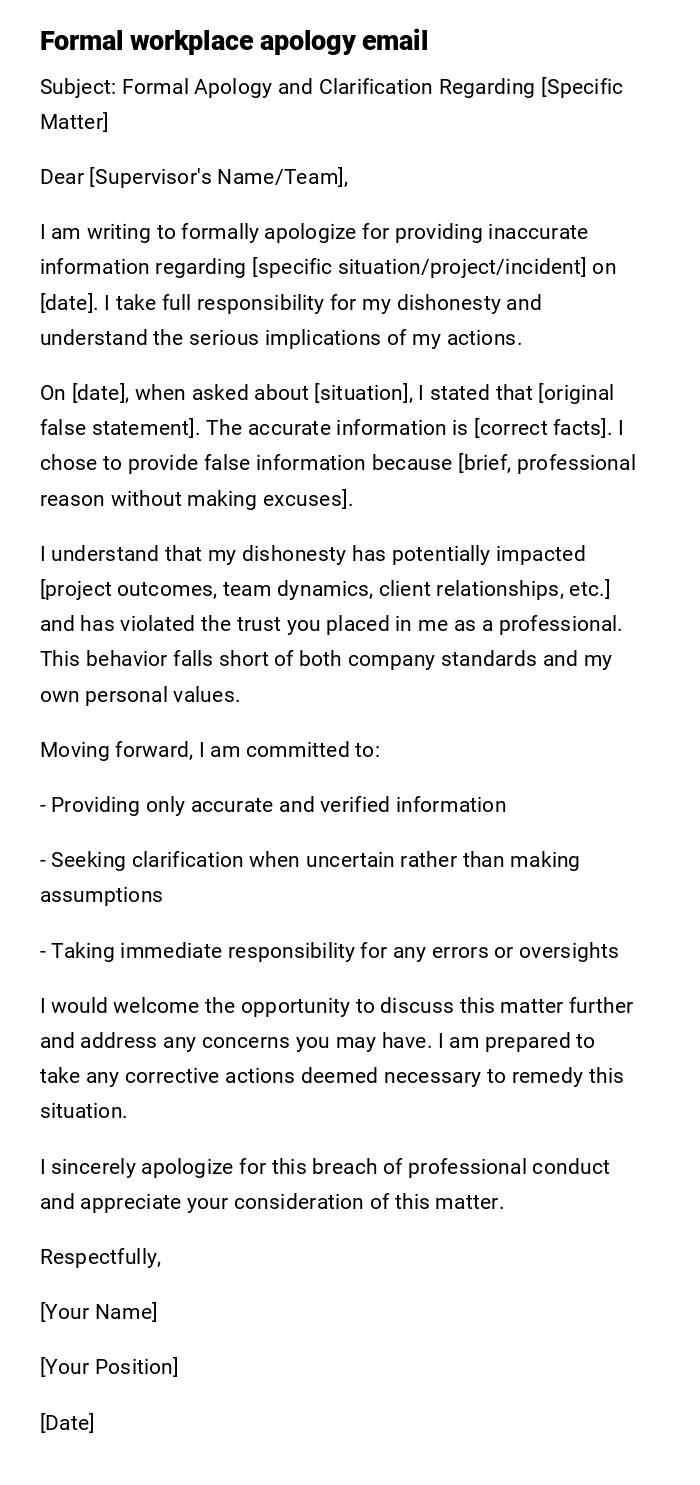 Formal workplace apology email