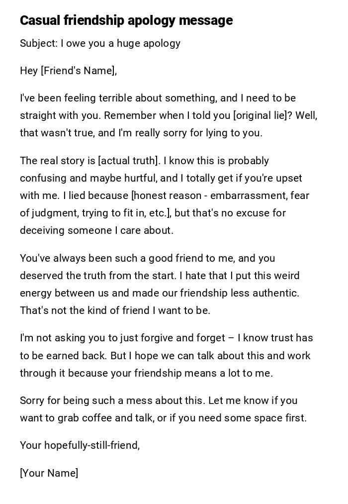 Casual friendship apology message