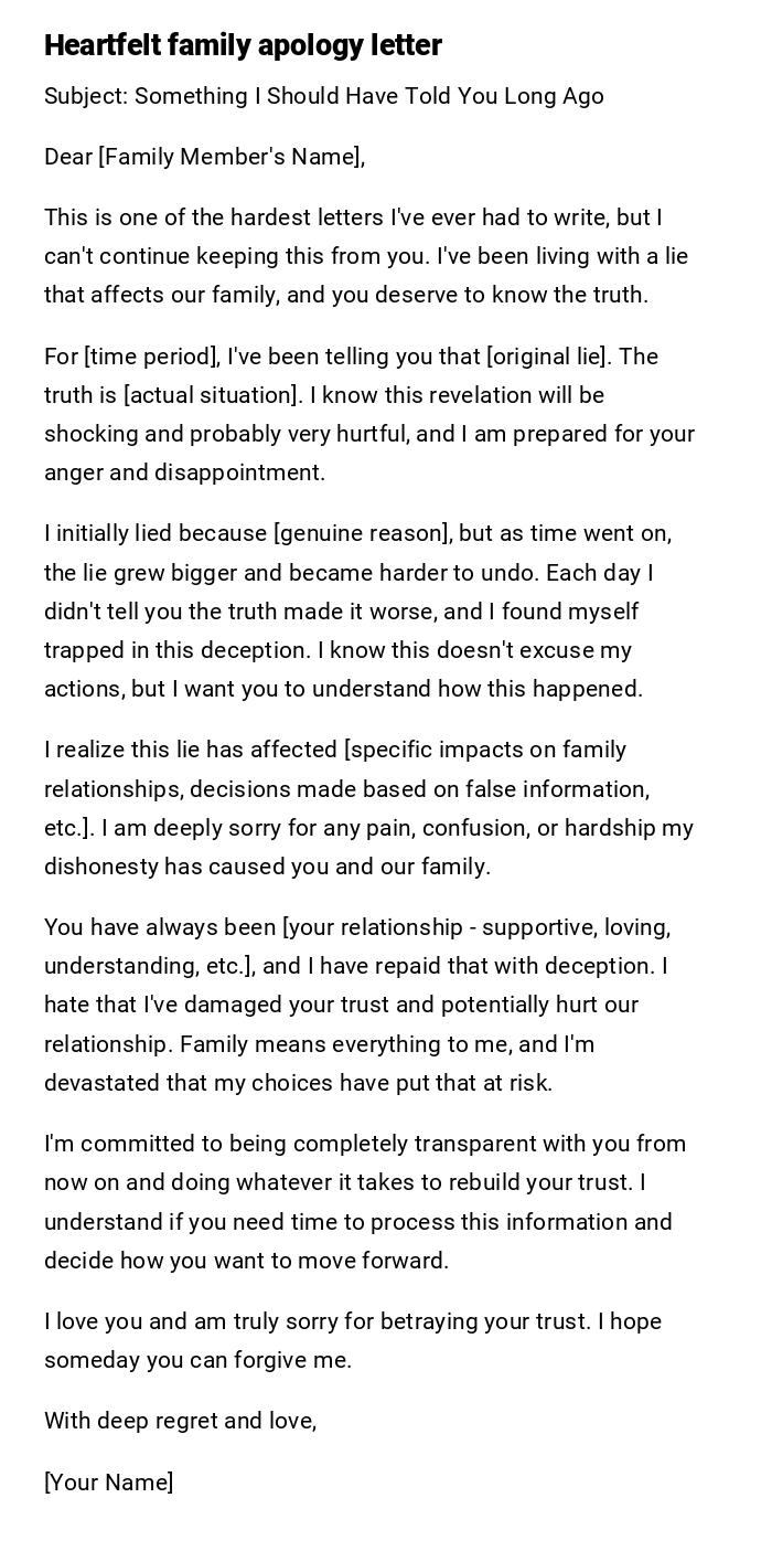 Heartfelt family apology letter