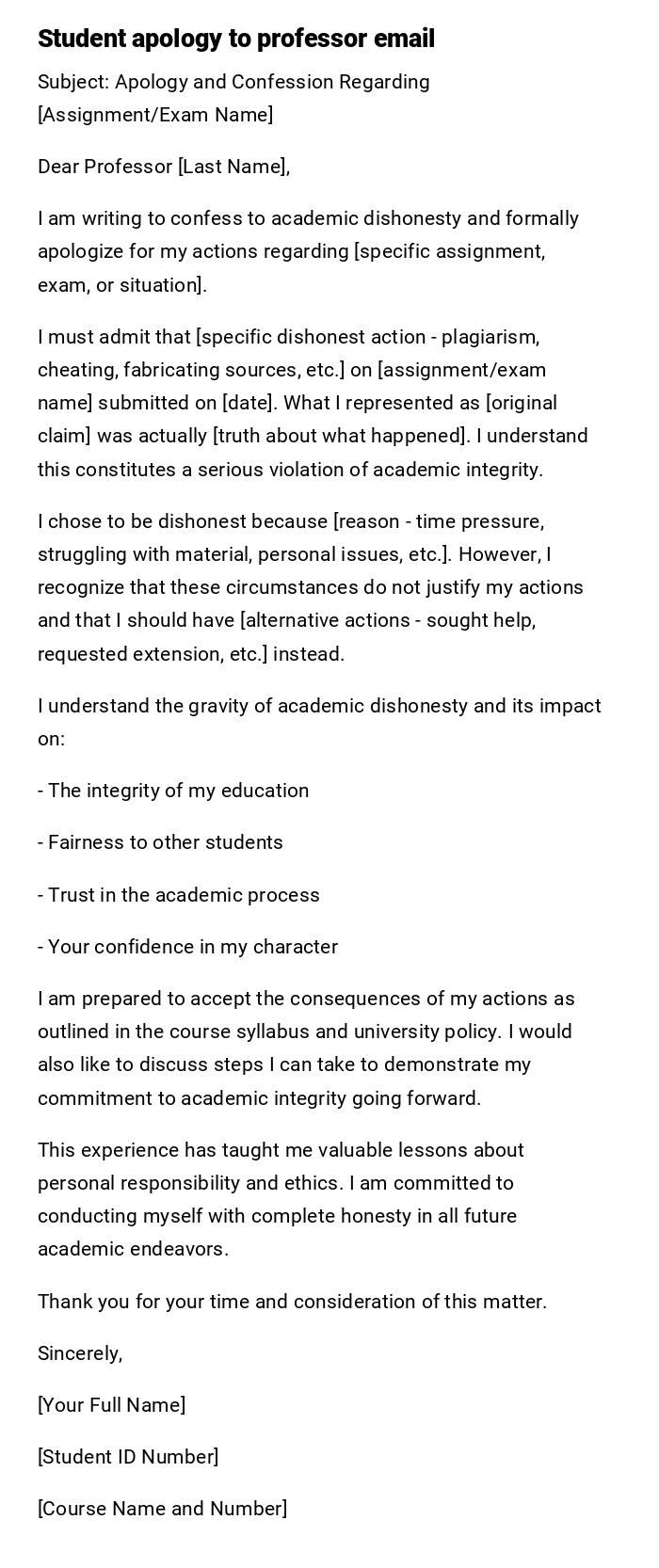 Student apology to professor email