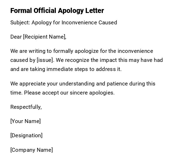 Formal Official Apology Letter Formal Official Apology Letter