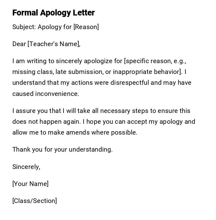 Formal Apology Letter