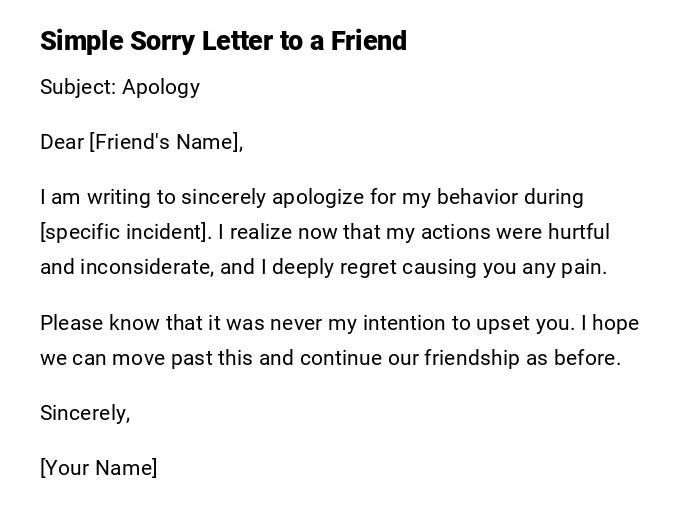 Simple Sorry Letter to a Friend