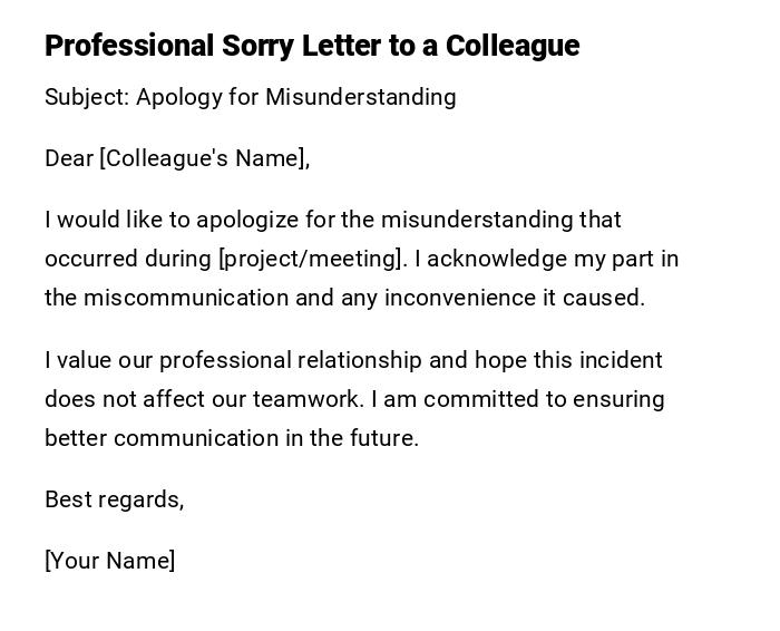 Professional Sorry Letter to a Colleague