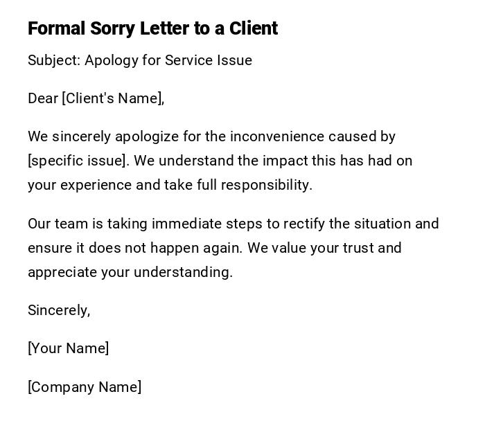 Formal Sorry Letter to a Client