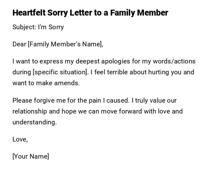 Heartfelt Sorry Letter to a Family Member