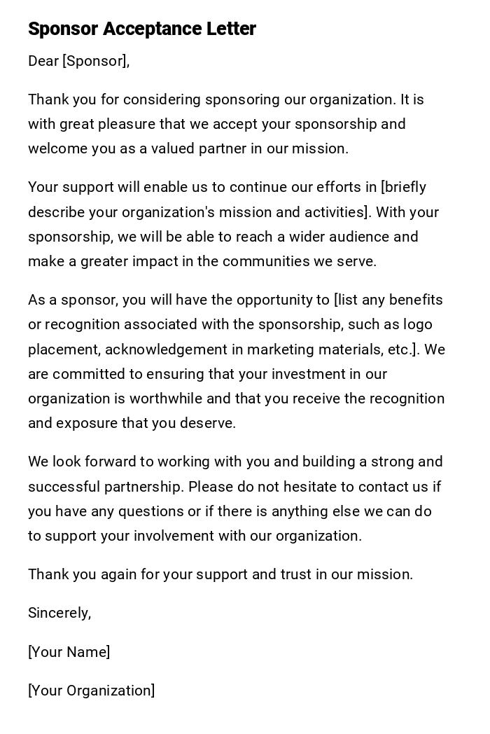 Sponsor Acceptance Letter Sponsor Acceptance Letter