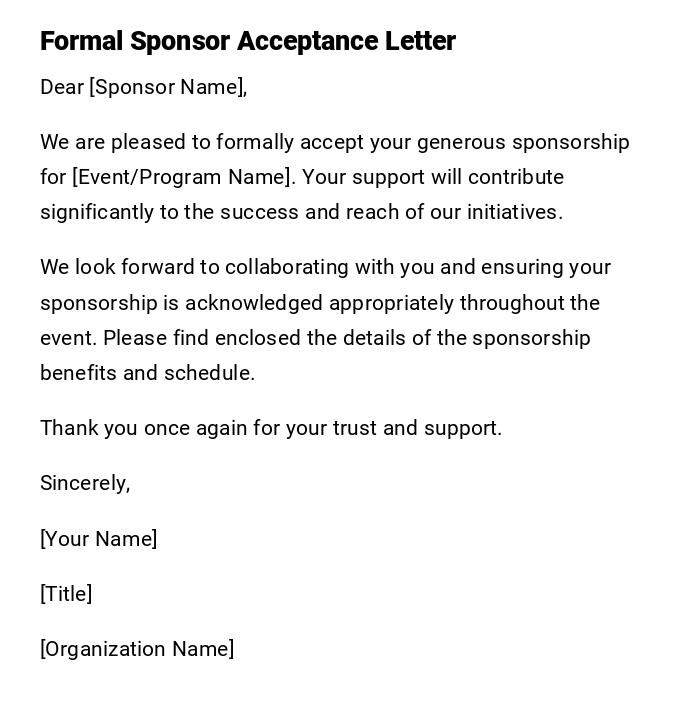 Formal Sponsor Acceptance Letter Formal Sponsor Acceptance Letter