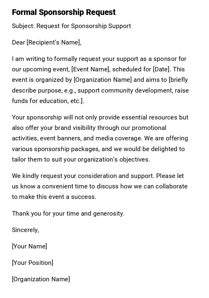 Formal Sponsorship Request