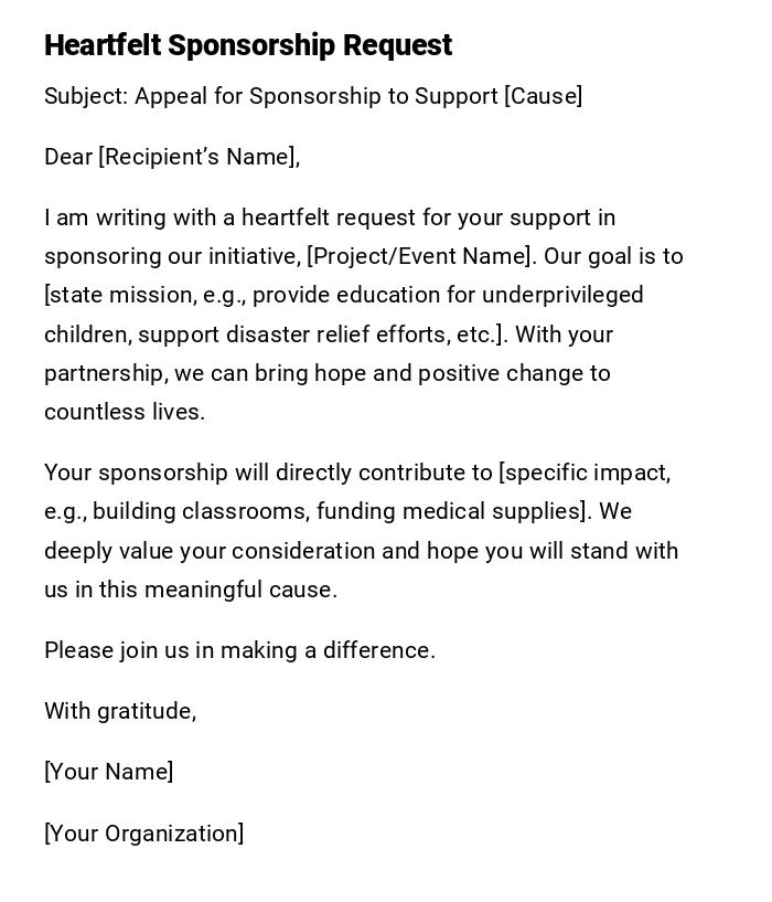 Heartfelt Sponsorship Request