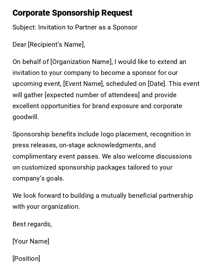 Corporate Sponsorship Request
