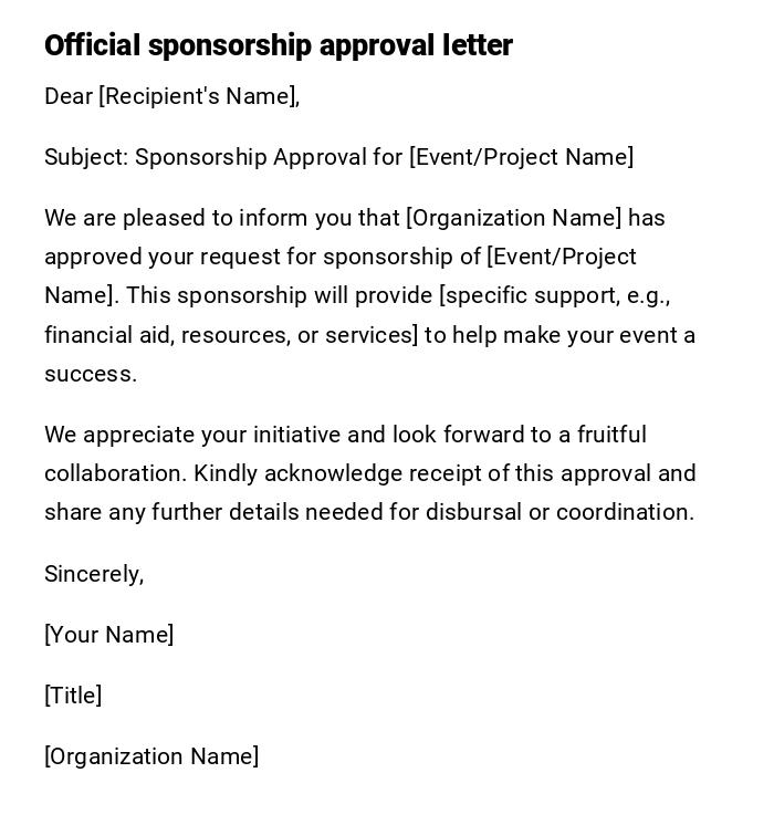 Official sponsorship approval letter Official sponsorship approval letter
