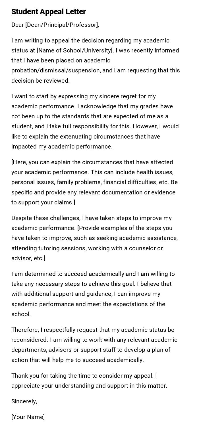 Student Appeal Letter Student Appeal Letter