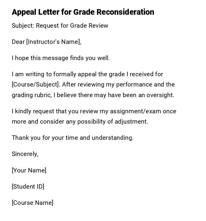 Appeal Letter for Grade Reconsideration Appeal Letter for Grade Reconsideration