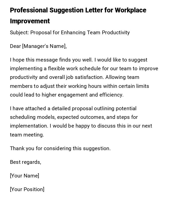 Professional Suggestion Letter for Workplace Improvement Professional Suggestion Letter for Workplace Improvement