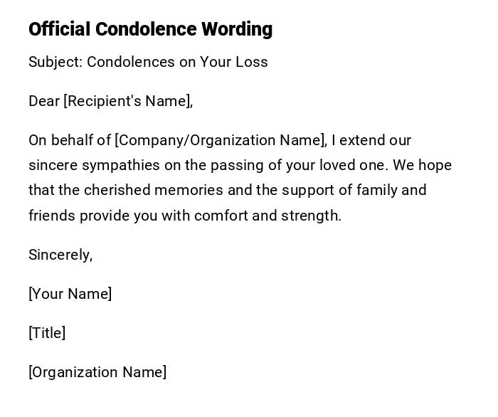 Official Condolence Wording Official Condolence Wording