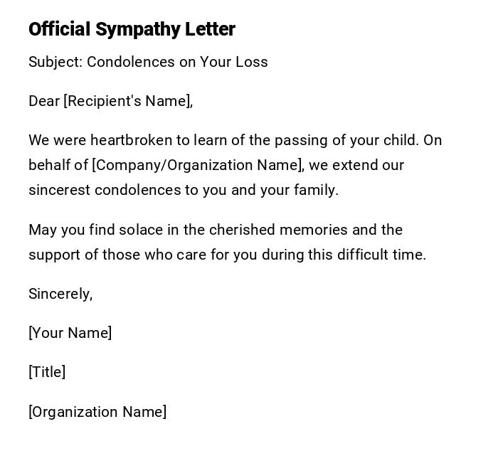 Official Sympathy Letter