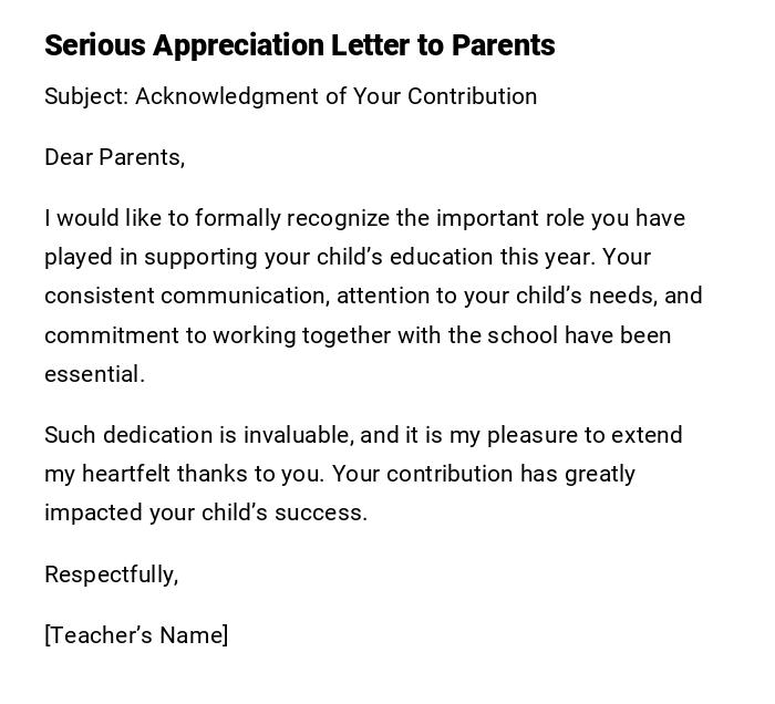 Serious Appreciation Letter to Parents