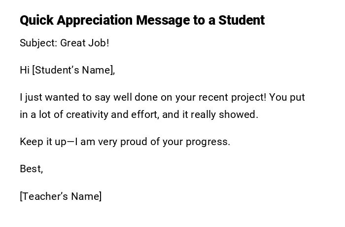 Quick Appreciation Message to a Student