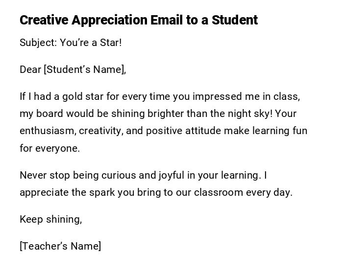Creative Appreciation Email to a Student