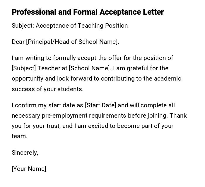 Professional and Formal Acceptance Letter
