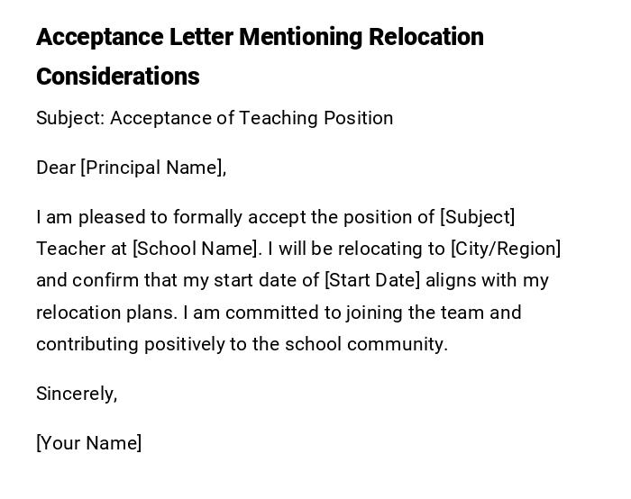 Acceptance Letter Mentioning Relocation Considerations