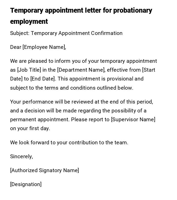 Temporary appointment letter for probationary employment