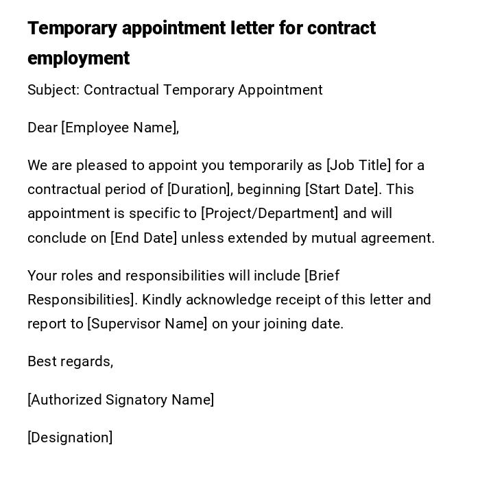 Temporary appointment letter for contract employment