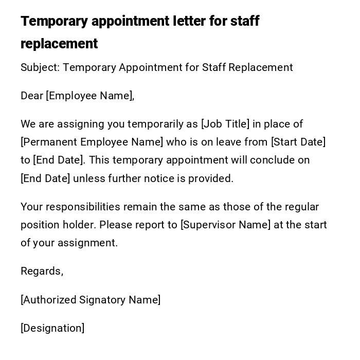 Temporary appointment letter for staff replacement