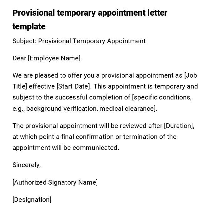 Provisional temporary appointment letter template