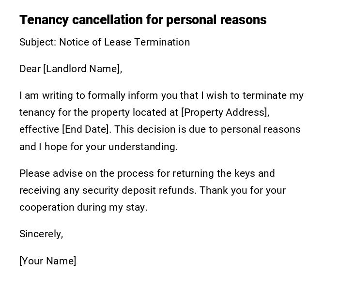 Tenancy cancellation for personal reasons Tenancy cancellation for personal reasons
