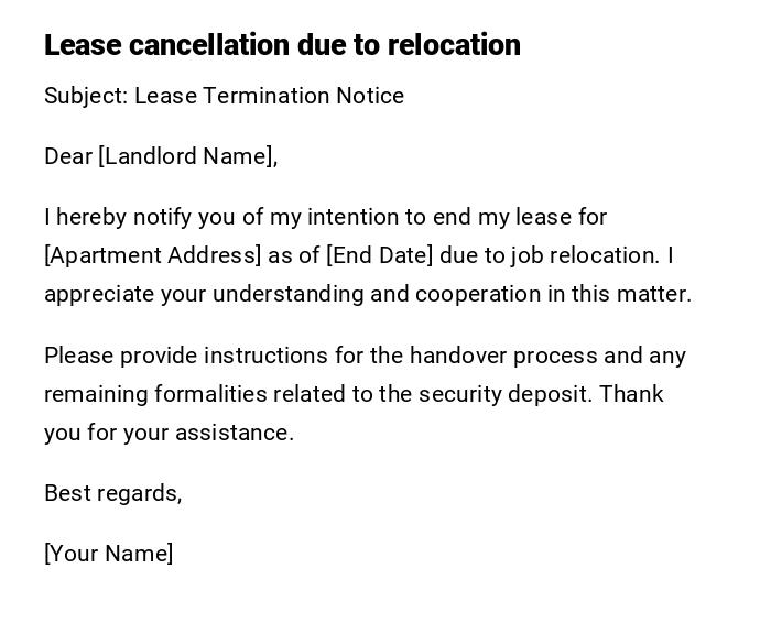 Lease cancellation due to relocation Lease cancellation due to relocation