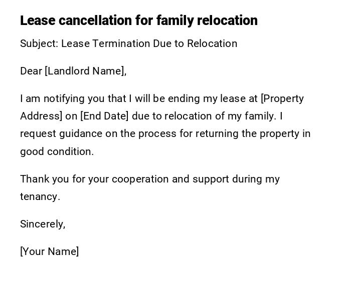 Lease cancellation for family relocation Lease cancellation for family relocation
