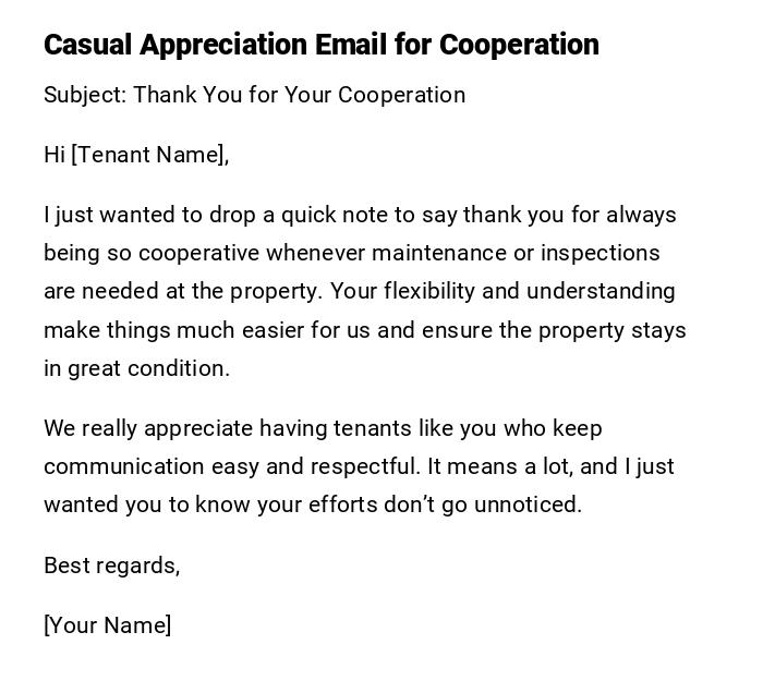 Casual Appreciation Email for Cooperation