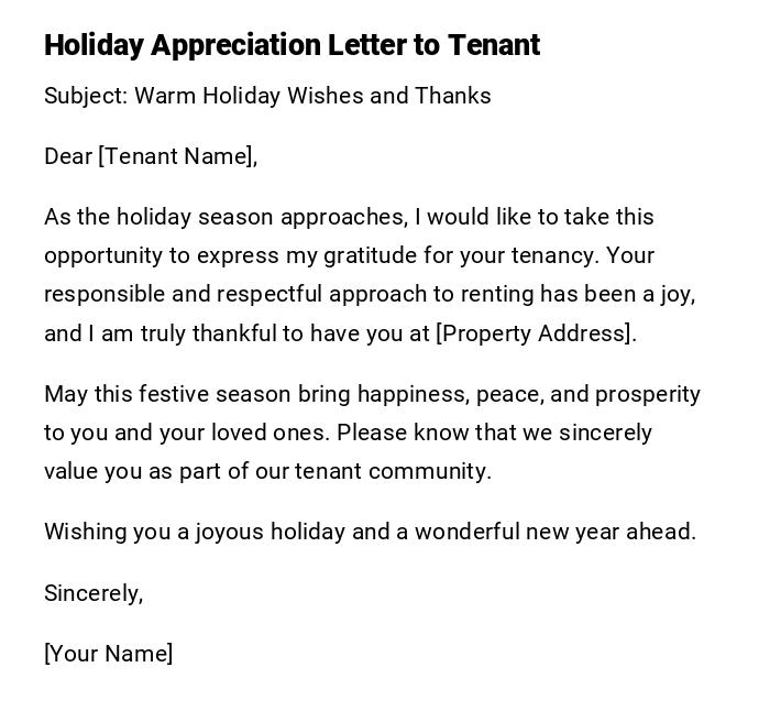 Holiday Appreciation Letter to Tenant