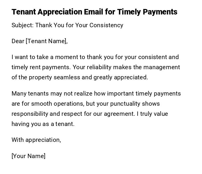 Tenant Appreciation Email for Timely Payments