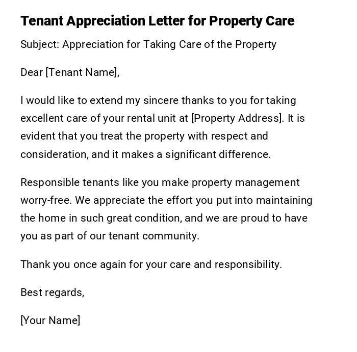 Tenant Appreciation Letter for Property Care