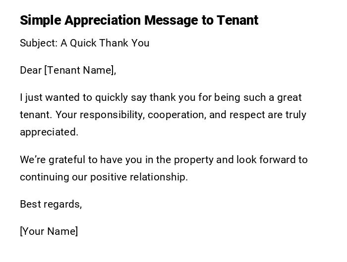 Simple Appreciation Message to Tenant