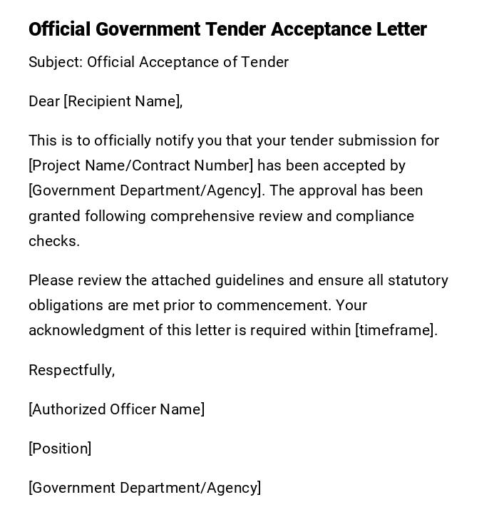 Official Government Tender Acceptance Letter