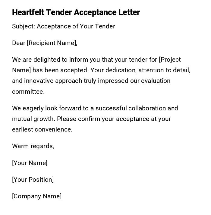 Heartfelt Tender Acceptance Letter