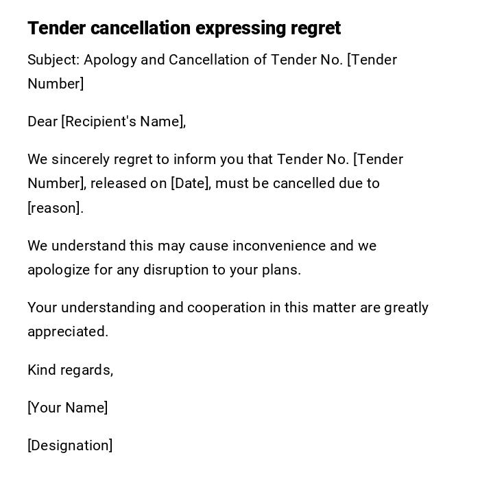 Tender cancellation expressing regret