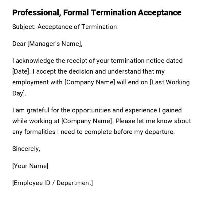 Professional, Formal Termination Acceptance