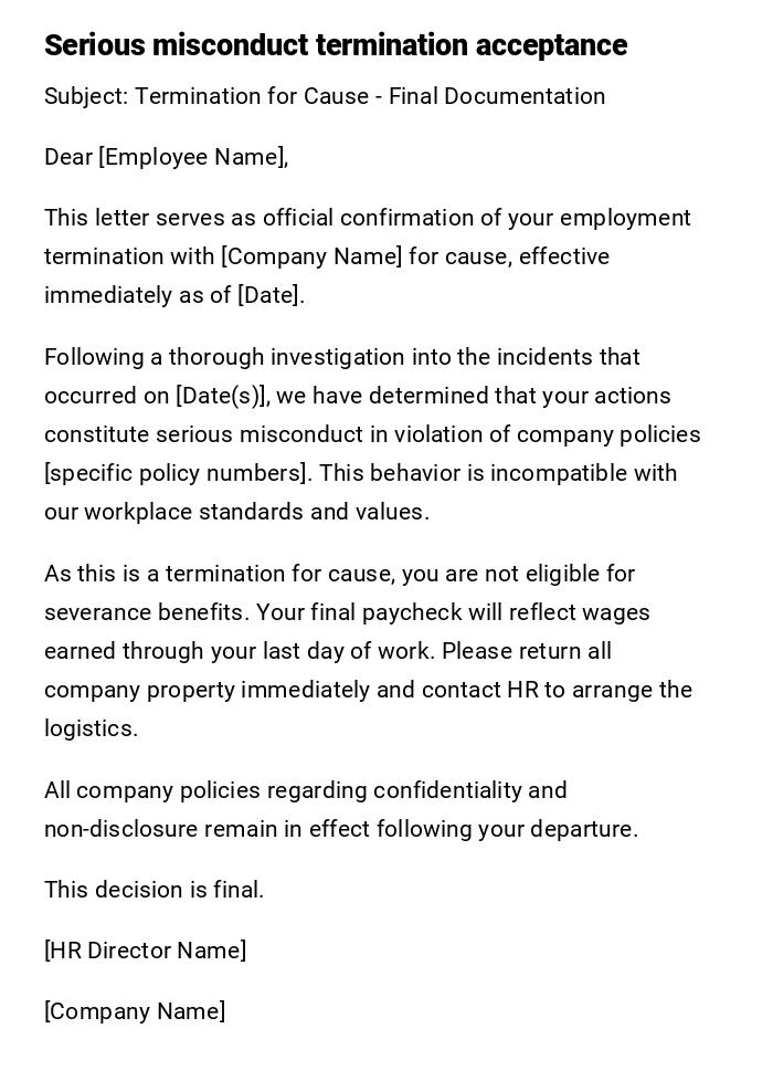 Serious misconduct termination acceptance
