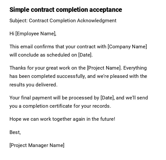 Simple contract completion acceptance