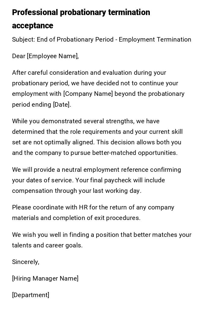 Professional probationary termination acceptance