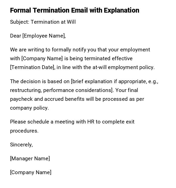 Formal Termination Email with Explanation