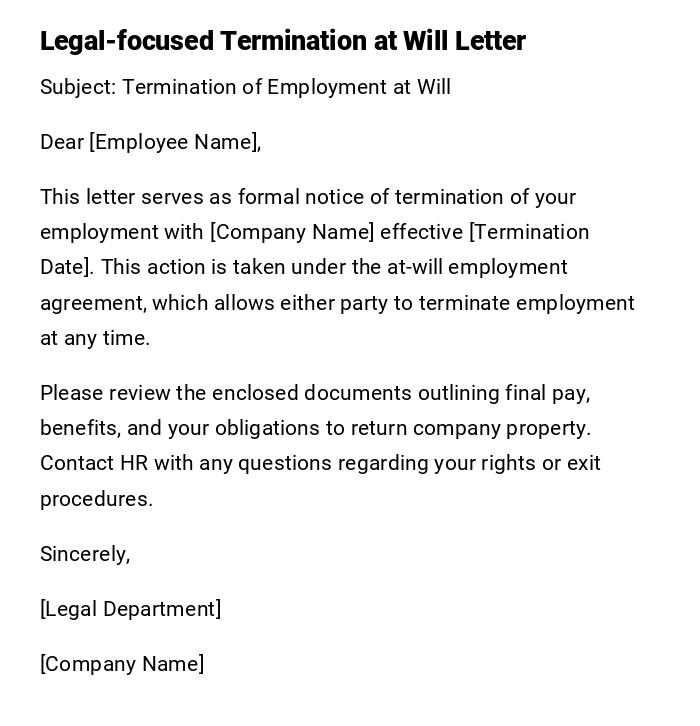 Legal-focused Termination at Will Letter