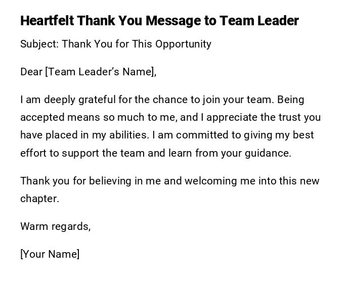 Heartfelt Thank You Message to Team Leader