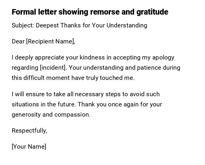 Formal letter showing remorse and gratitude