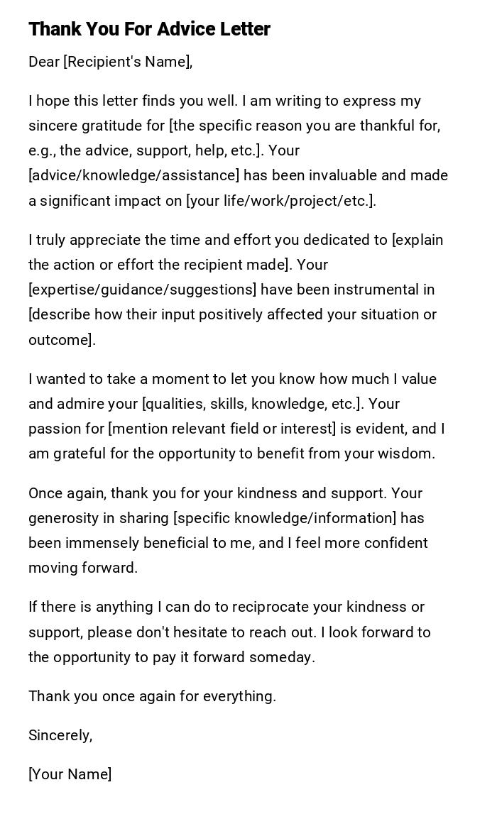 Thank You For Advice Letter